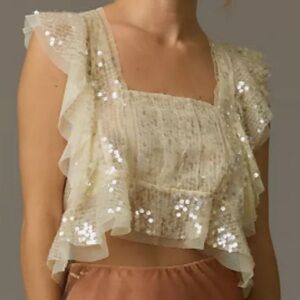 Anthropologie Cream Sequin Blouse